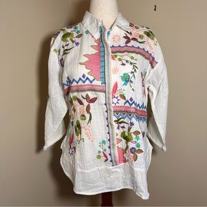 APNY AP.NY Embroidered 3/4 Sleeve Button Front Blouse, Size Small
